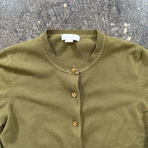Charter Club Green Women’s Button Up Sweater Size Medium Rayon Blend Casual - Picture 3 of 11
